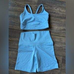 SET Active Luxform Scoop Y bra and bike shorts in “baby”